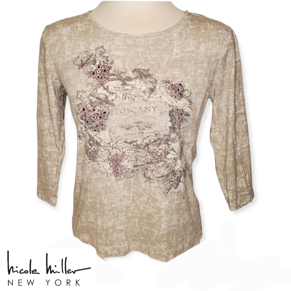 Nicole Miller 3/4 Sleeve Cotton Top